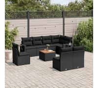 vidaXL Set Divani da Giardino 9 pz con Cuscini Nero in Polyrattan