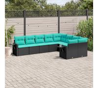 vidaXL Set Divani da Giardino 9 pz con Cuscini Nero in Polyrattan