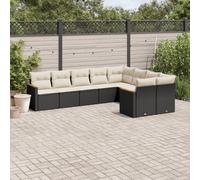 vidaXL Set Divani da Giardino 9 pz con Cuscini Nero in Polyrattan