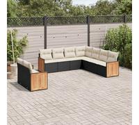 vidaXL Set Divani da Giardino 9 pz con Cuscini Nero in Polyrattan