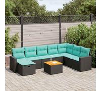 vidaXL Set Divani da Giardino 9 pz con Cuscini Nero in Polyrattan