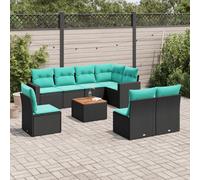 vidaXL Set Divani da Giardino 9 pz con Cuscini Nero in Polyrattan
