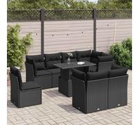vidaXL Set Divani da Giardino 9 pz con Cuscini Nero in Polyrattan