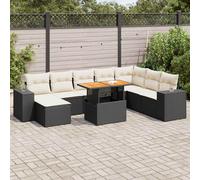 vidaXL Set Divani da Giardino 9 pz con Cuscini Nero Polyrattan Acacia