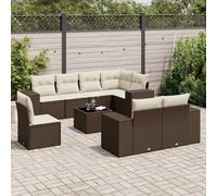 DIVANI DA GIARDINO VIDAXL 9 pz con Cuscini Marrone in Polyrattan - 3222852
