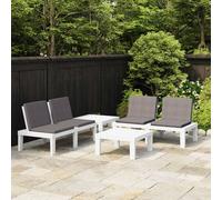 vidaXL Set Divani da Giardino con Cuscini 4 pz in Plastica Bianco
