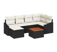 vidaXL Set divani da Giardino con Cuscini, 7 Pezzi in Rattan Sintetico Nero e Panna. Resistente ai Raggi UV, Design angolare Elegante, Perfetto per terrazzo e Lounge.