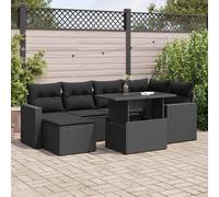 vidaXL Set Divani da Giardino con Cuscini 7pz Nero Polyrattan
