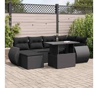vidaXL Set Divani da Giardino con Cuscini 7pz Nero Polyrattan