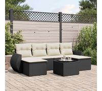 Set Divani da Giardino con Cuscini 7pz Nero Polyrattan