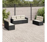 Set Divani da Giardino con Cuscini 7pz Nero Polyrattan