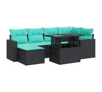 vidaXL Set Divani da Giardino con Cuscini 7pz Nero Polyrattan Acacia