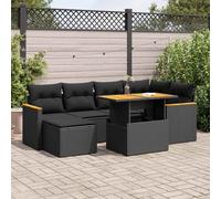 vidaXL Set Divani da Giardino con Cuscini 7pz Nero Polyrattan Acacia