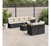 vidaXL Set Divani da Giardino con Cuscini 8 pz Nero in Polyrattan