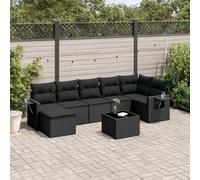 vidaXL Set Divani da Giardino con Cuscini 8 pz Nero in Polyrattan