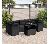 vidaXL Set Divani da Giardino con Cuscini 8 pz Nero in Polyrattan