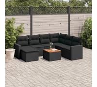 vidaXL Set Divani da Giardino con Cuscini 8 pz Nero in Polyrattan
