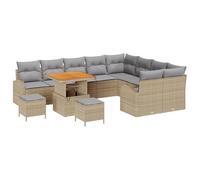 vidaXL Set di 12 divani da giardino con cuscino, beige, polyrattan di acacia, 3 pezzi, tavolo da pranzo da giardino con cuscino, beige, polyrattan, acacacia, 2 posti, divano da giardino con cuscino