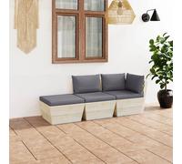 vidaXL Set Divani da Giardino su Pallet 3 pz con Cuscini Legno Abete