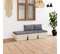 vidaXL Set Divani da Giardino su Pallet 3 pz con Cuscini Legno Abete