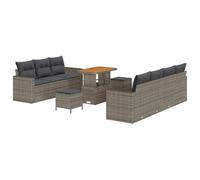 vidaXL Set Divani Giardino 10 Pezzi con Cuscini Grigio Polyrattan Acacia Resistente Intemperie Design Modulabile Intrecciato a Mano Comfort Uso Esterno. Loveseat Mobili Seduta Comoda
