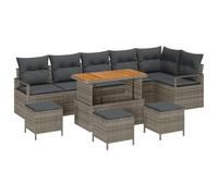 vidaXL 10-Teiliges Garten Sofa Set mit Kissen Grau Poly Rattan Akazie | Outdoor Sitzarrangement für 6 modernes, langlebiges Design für Patio, abnehmbar inklusive Lounge Möbel, groß