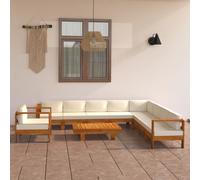 vidaXL Set Divani Giardino 10 pz Cuscini Bianco Crema Legno d'Acacia
