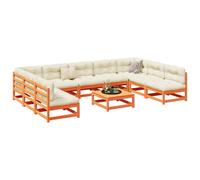 vidaXL Set Divani Giardino 10pz con Cuscini Marrone Cera Massello Pino