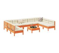 vidaXL Set Divani Giardino 10pz con Cuscini Marrone Cera Massello Pino