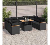 vidaXL Set Divani Giardino 10pz con Cuscini Nero in Polyrattan Acacia