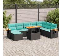 vidaXL Set Divani Giardino 10pz con Cuscini Nero in Polyrattan Acacia