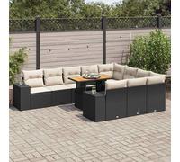 vidaXL Set Divani Giardino 10pz con Cuscini Nero in Polyrattan Acacia