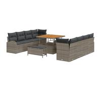 vidaXL Set Divani Giardino 11 Pezzi con Cuscini Grigio Polirattan Acacia, Divano Giardino 2 Posti Spazio di Stoccaggio e Cuscini Grigio Polirattan, Set Pranzo Giardino 3 Pezzi con C