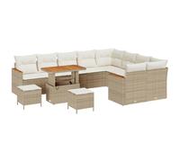 vidaXL Set divani Giardino 12 Pezzi con Cuscini Beige in polyrattan e Acacia, Set Pranzo Giardino 3 Pezzi con Cuscini Beige in polyrattan e Acacia