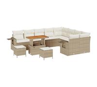 vidaXL Set divani Giardino 12 Pezzi con Cuscini Beige Polirattan Acacia Mobili Resistenti intemperie per Seduta Esterna Divano modulare Divani Due posti Sedia Patio Divano sezionale