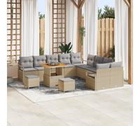 vidaXL Set Divani Giardino 13 Pezzi con Cuscini Beige Polyrattan Acacia