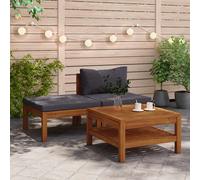 vidaXL Set Divani Giardino 3 pz con Cuscini Grigio Scuro Legno Acacia