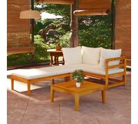 vidaXL Set Divani Giardino 3 pz Cuscini Bianco Crema in Legno d'Acacia