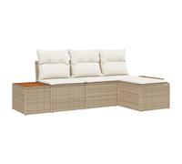 vidaXL Set divani Giardino 4 Pezzi con Cuscini Beige Rattan Polyrattan Acacia