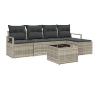 vidaXL Set di Divani da Giardino 6 Pezzi con Cuscini Grigio Polyrattan, Divano da Giardino 2 Posti con Ripostiglio e Cuscini Grigio Polyrattan
