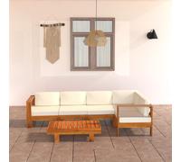 vidaXL Set Divani Giardino 6 pz Cuscini Bianco Crema in Legno d'Acacia