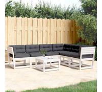 vidaXL Set Divani Giardino 6pz con Cuscini Bianco Legno Massello Pino
