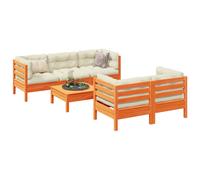 vidaXL Set Divani Giardino 6pz con Cuscini Marrone Cera Massello Pino
