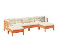 vidaXL Set Divani Giardino 6pz con Cuscini Marrone Cera Massello Pino