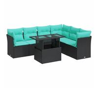 vidaXL Set Divani Giardino 7 pz con Cuscini Nero Polyrattan Acacia, set divano da patio, set divano in rattan PE, set arredo da giardino