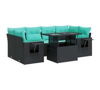 vidaXL Set Divani Giardino 7 pz con Cuscini Nero Polyrattan Acacia, Set Divano da Patio, Set Divano in Rattan PE, Set arredo da Giardino