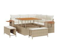 vidaXL Set divani Giardino 8 Pezzi con Cuscini Beige Polyrattan e Legno per spazi Esterni Salotto modulare Uso Balcone Patio Design Elegante Resistente intemperie Mobili Divano poltrone sezionate