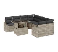 vidaXL Set Divani Giardino 9 Pezzi con Cuscini Grigio Chiaro Polirattan per Uso Esterno Include 2 Sedili Angolari 4 Divani Centrali e Tavolo Piano Vetro Mobili Moderni Patio Quattro Posti