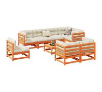 vidaXL Set Divani Giardino 9 pz con Cuscini Marrone Cera Massello Pino