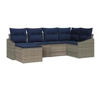 vidaXL Set divano con cuscino, 6 pezzi, in polyrattan grigio e blu navy, set sofà modulare per giardino e terrazza, rettangolare, robusto, leggero, resistente ai raggi UV, con scomparti portaoggetti